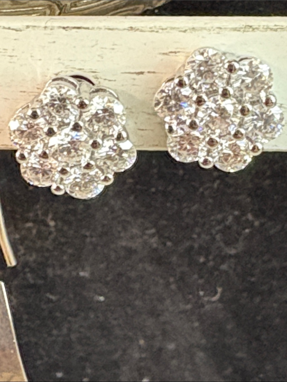 Moissanite Cluster Flower Stud Earrings - Sparkling Silver Tone
